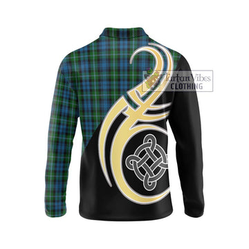 Lyon Tartan Long Sleeve Polo Shirt with Family Crest and Celtic Symbol Style - Tartan Vibes Clothing