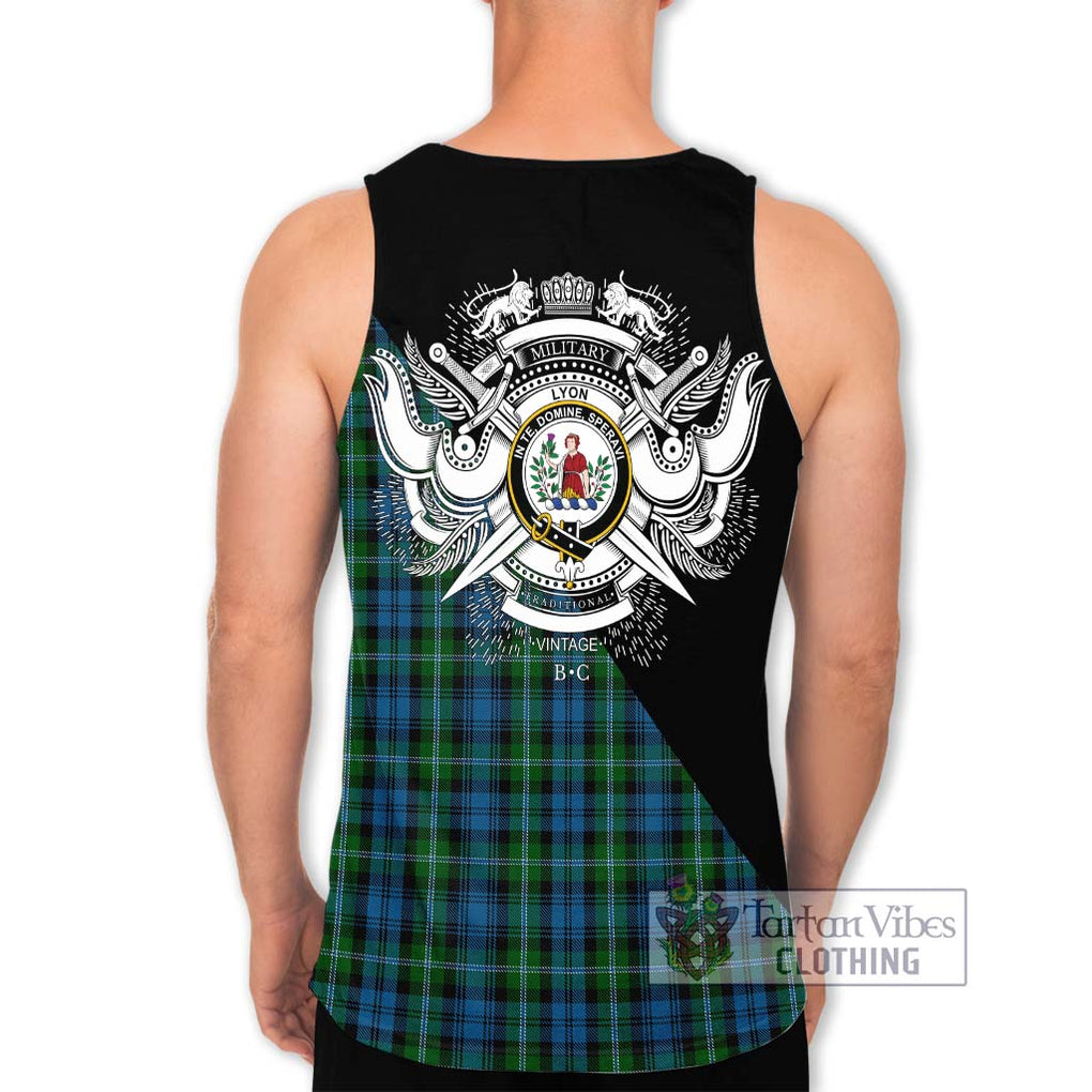 Lyon Tartan Men's Tank Top with Family Crest and Military Logo Style - Tartanvibesclothing Shop