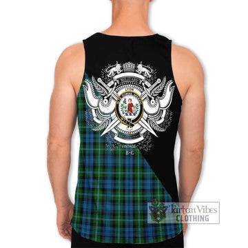 Lyon Tartan Men's Tank Top with Family Crest and Military Logo Style