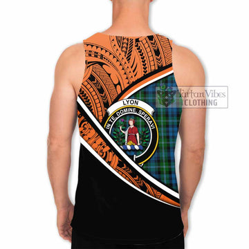 Lyon Crest Tartan Men's Tank Top with Polynesian Vibes Style - Orange Version