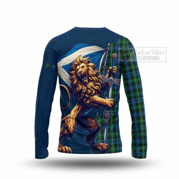 Lyon Tartan Family Crest Long Sleeve T-Shirt with Scottish Majestic Lion - Tartan Vibes Clothing