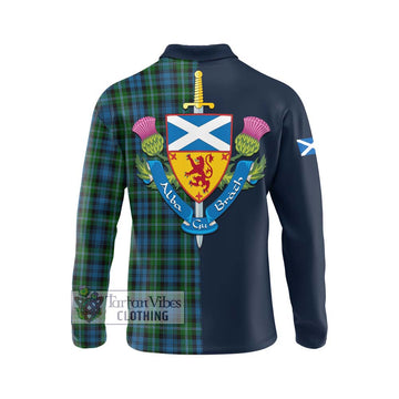 Lyon Tartan Long Sleeve Polo Shirt Alba with Scottish Lion Royal Arm Half Style - Tartan Vibes Clothing