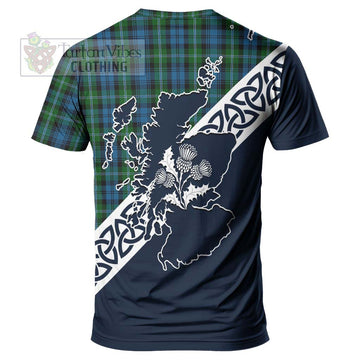 Lyon Tartan T-Shirt Featuring Thistle and Scotland Map