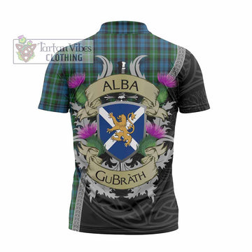Lyon Tartan Family Crest Zipper Polo Shirt Lion Rampant Royal Thistle Shield Celtic Inspired - Tartan Vibes Clothing