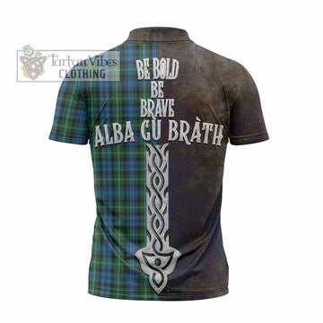 Lyon Tartan Family Crest Zipper Polo Shirt Alba Gu Brath Be Brave Lion Ancient Style - Tartan Vibes Clothing
