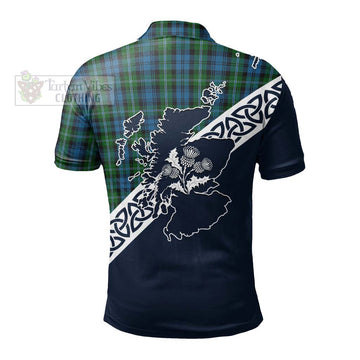 Lyon Tartan Polo Shirt Featuring Thistle and Scotland Map - Tartanvibesclothing Store