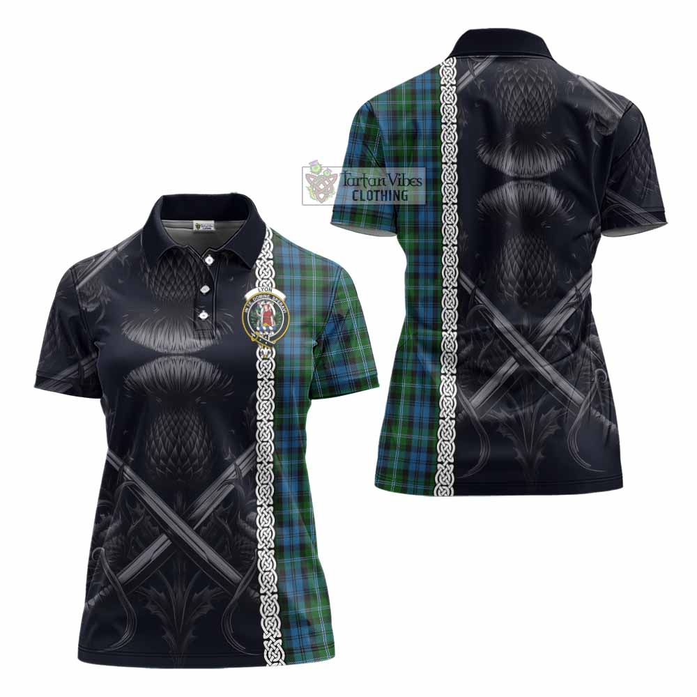 Tartan Vibes Clothing Lyon Tartan Women's Polo Shirt with Family Crest Cross Sword Thistle Celtic Vibes