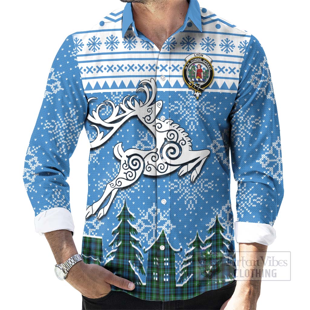 Tartan Vibes Clothing Lyon Clan Christmas Long Sleeve Button Shirt Celtic Reindeer Style