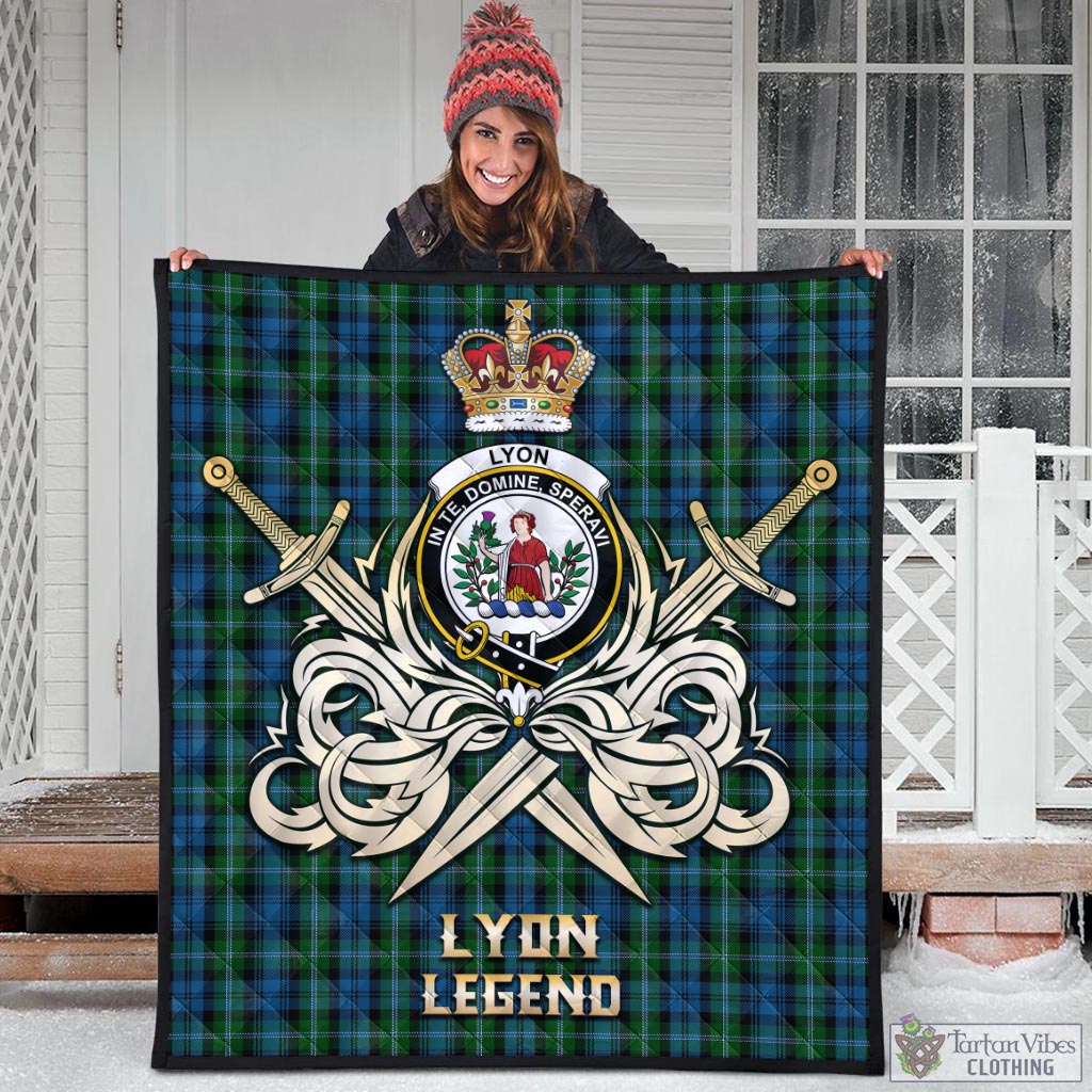 Tartan Vibes Clothing Lyon Tartan Quilt with Clan Crest and the Golden Sword of Courageous Legacy