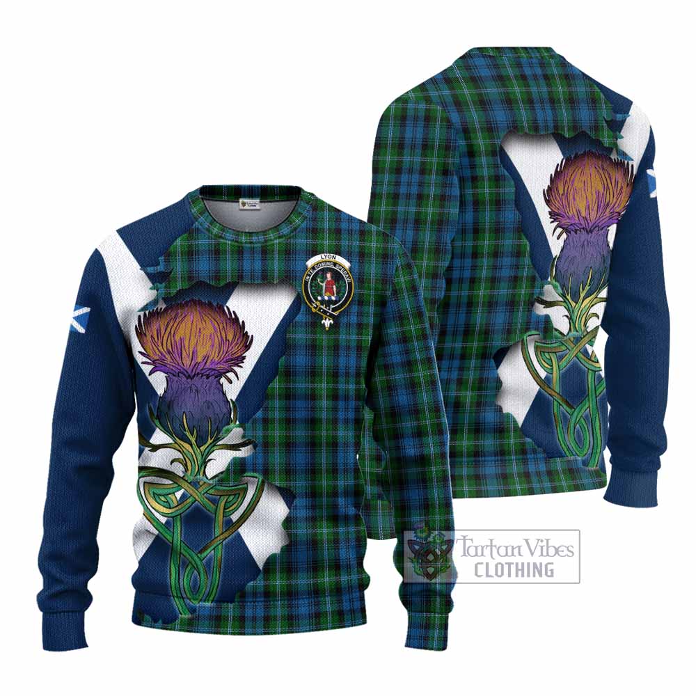 Lyon Tartan Family Crest Knitted Sweater Scottish Thistle Celtic Inspired - Tartan Vibes Clothing