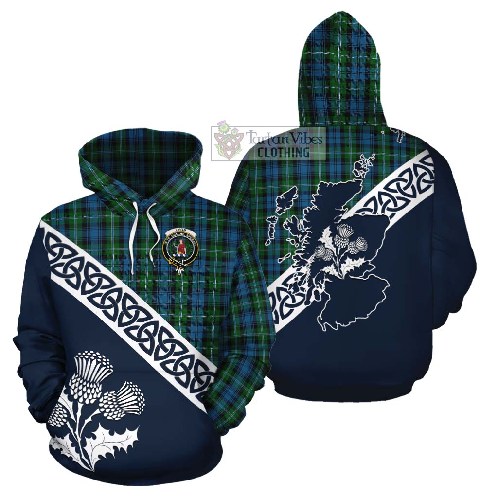 Lyon Tartan Cotton Hoodie Featuring Thistle and Scotland Map Zip Hoodie - Tartan Vibes Clothing