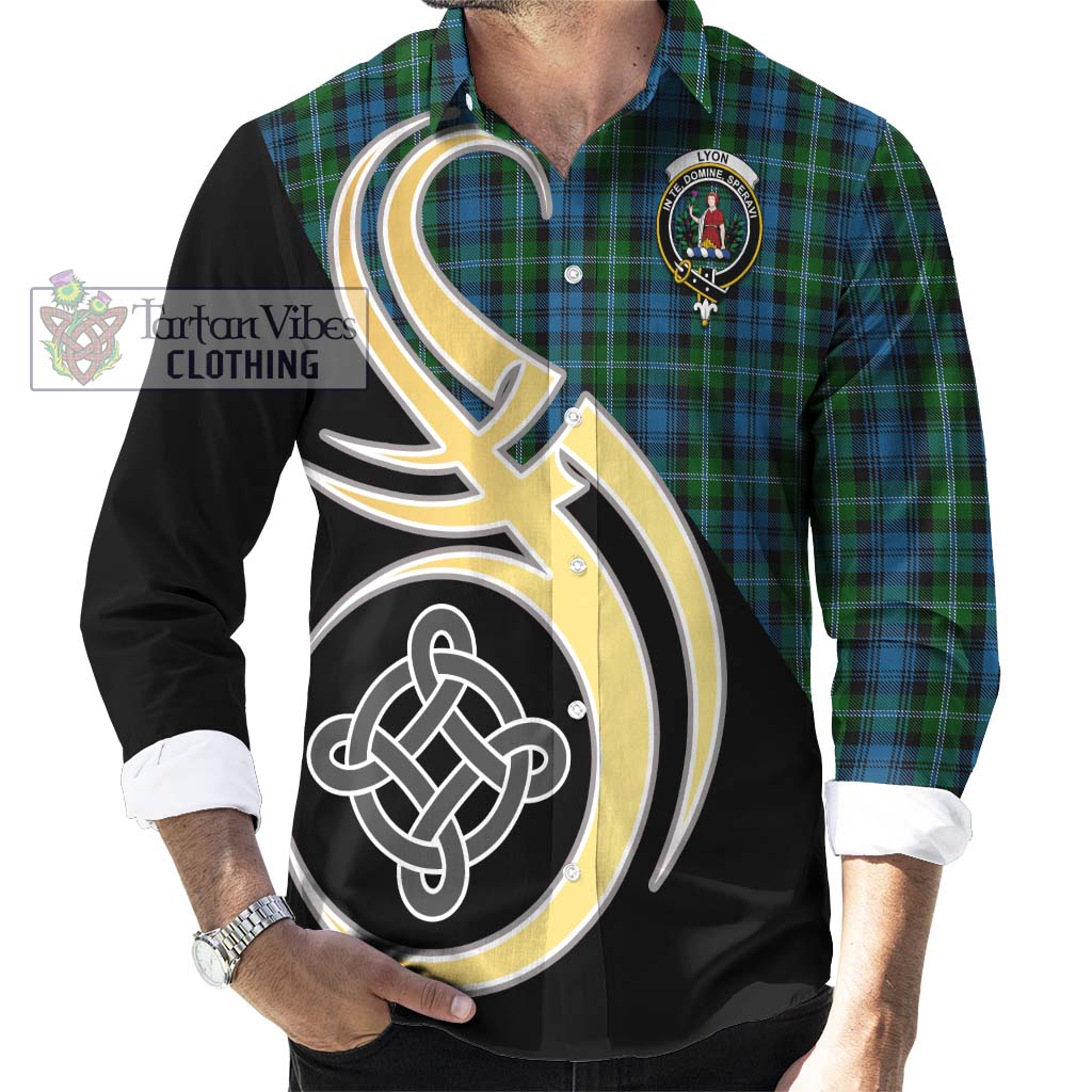 Lyon Tartan Long Sleeve Button Shirt with Family Crest and Celtic Symbol Style - Tartan Vibes Clothing