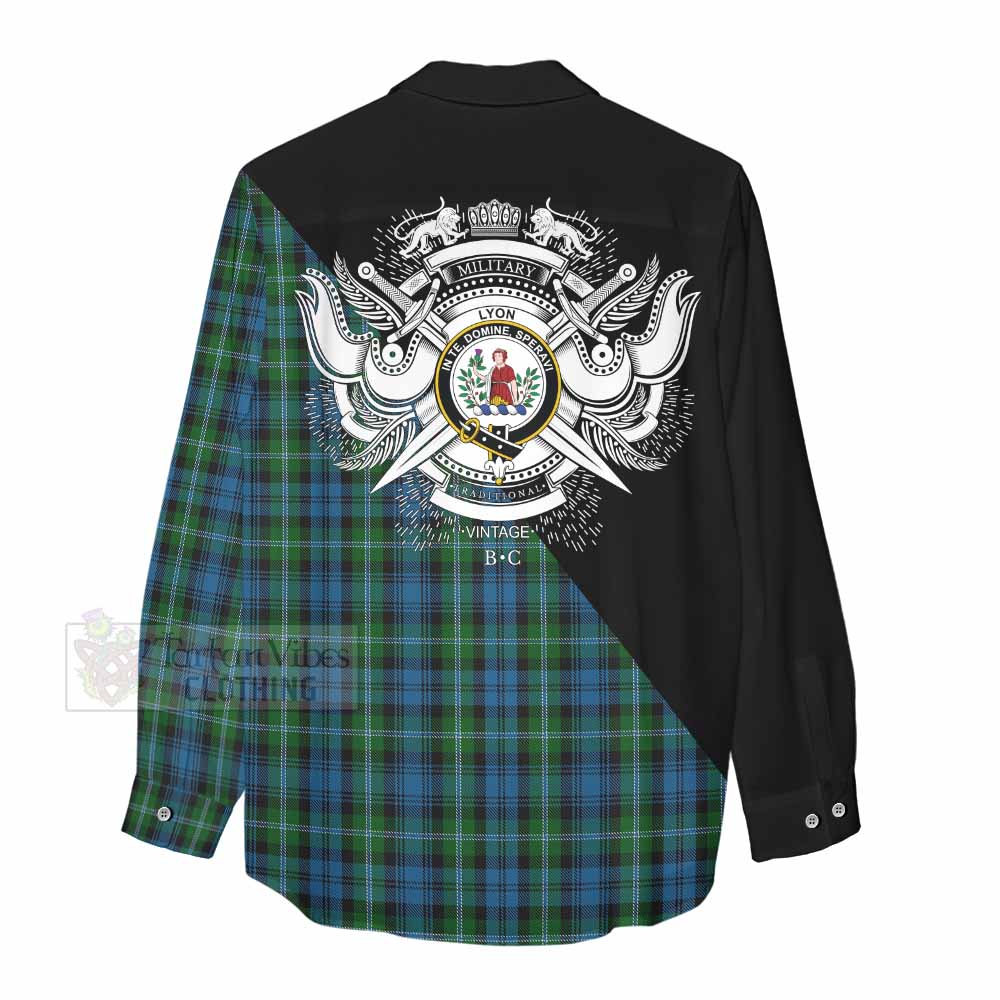 Tartan Vibes Clothing Lyon Tartan Women's Casual Shirt with Family Crest and Military Logo Style