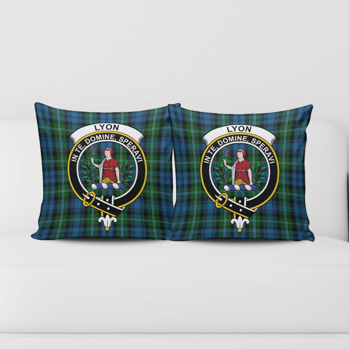 Lyon Tartan Pillow Cover with Family Crest - Tartanvibesclothing