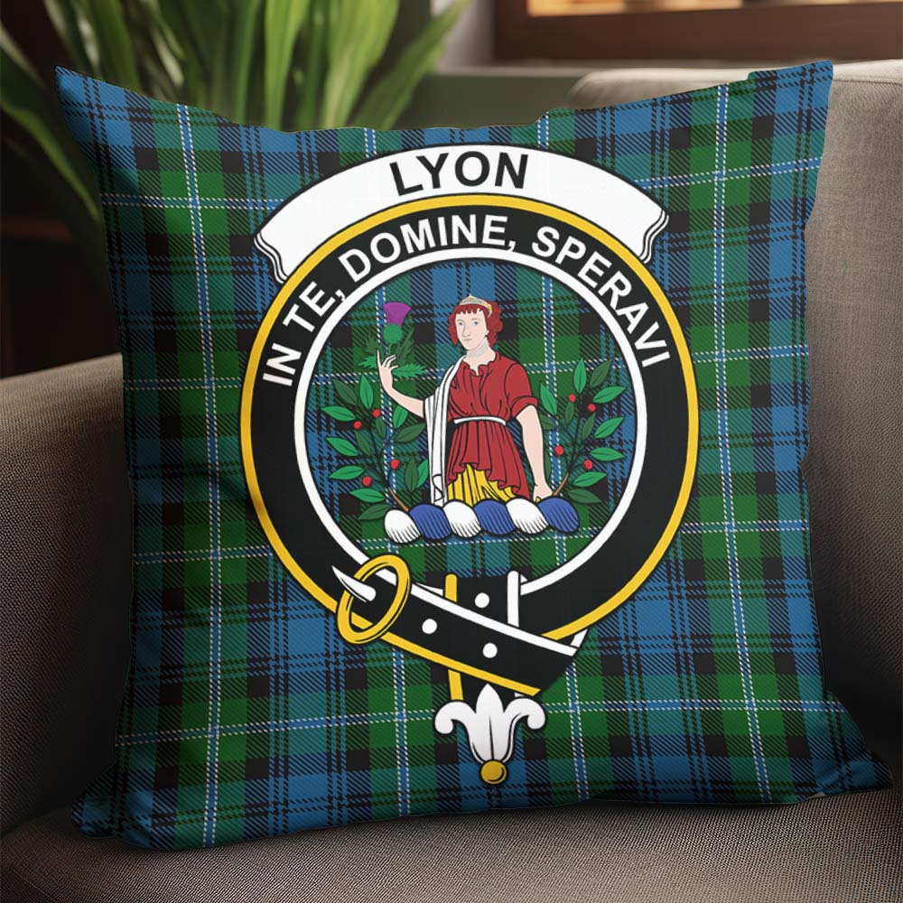 Lyon Tartan Pillow Cover with Family Crest - Tartanvibesclothing