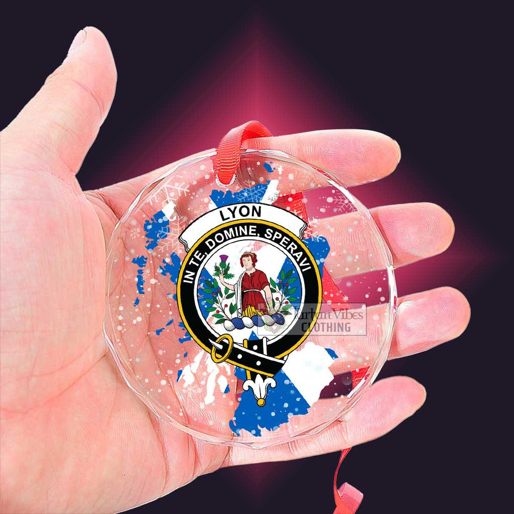 Lyon Clan Crest Christmas Glass Ornament with Scotland Map - 2D-tartanvibesclothing
