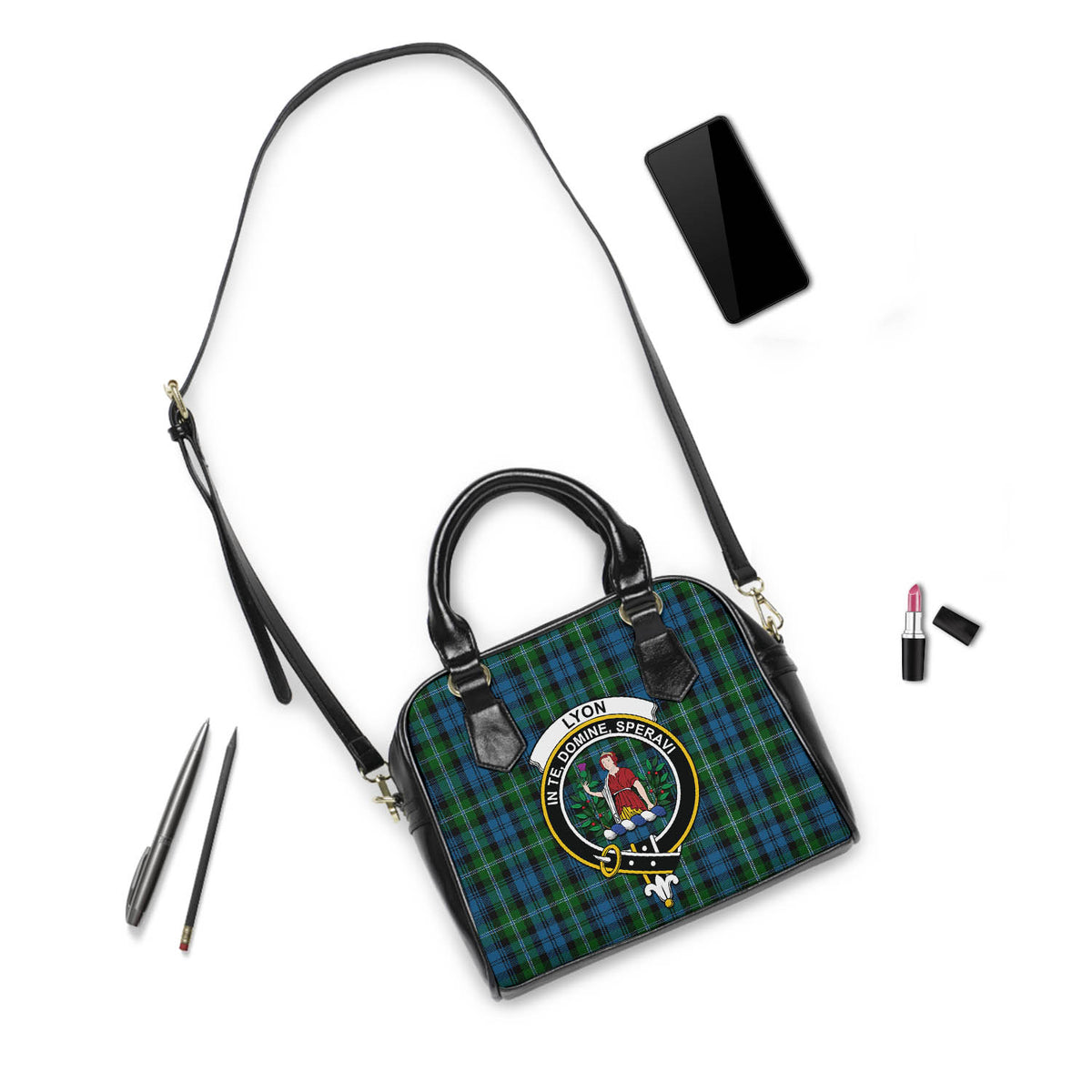 Lyon Tartan Shoulder Handbags with Family Crest - Tartan Vibes Clothing