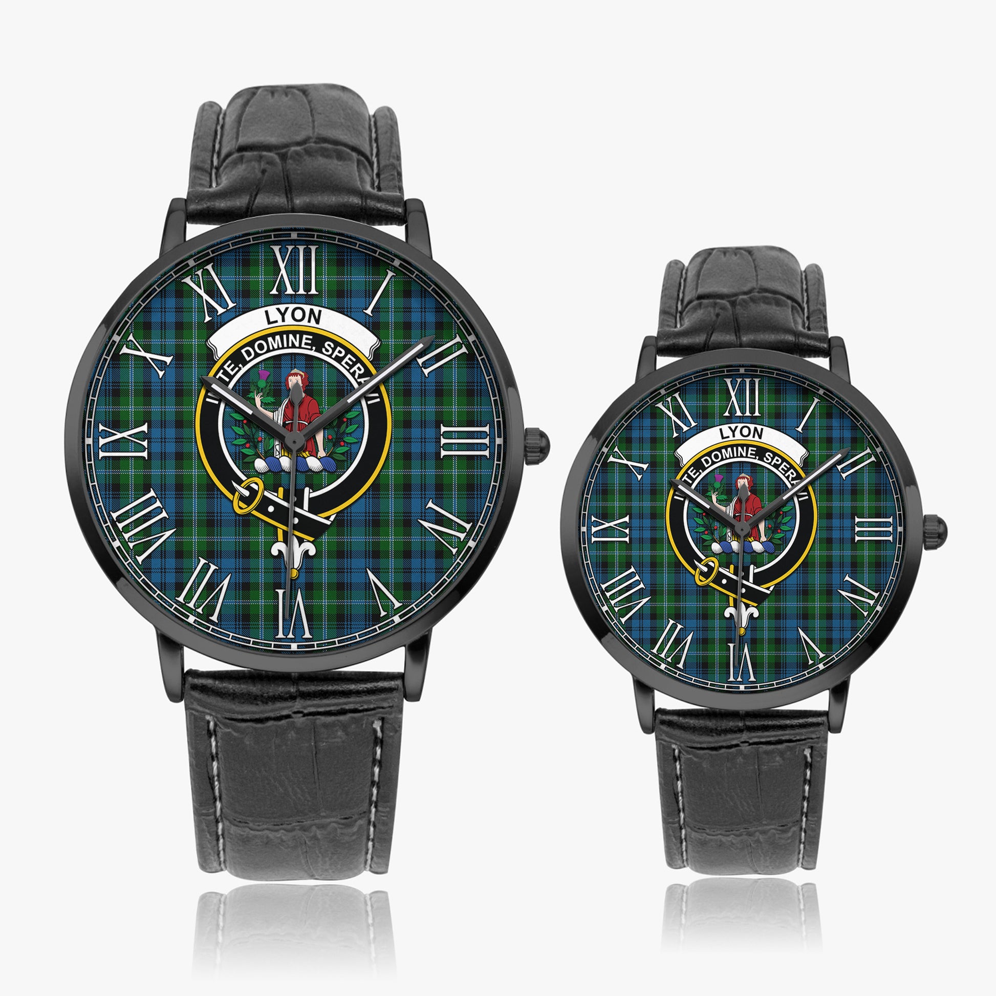 Lyon Tartan Family Crest Leather Strap Quartz Watch - Tartanvibesclothing