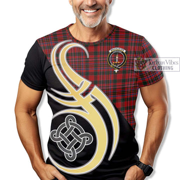 MacAlister Tartan T-Shirt with Family Crest and Celtic Symbol Style