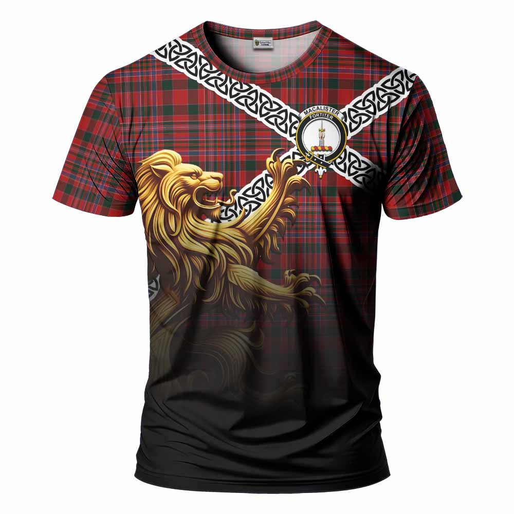 MacAlister (McAlister) Crest Tartan T-Shirt with Golden Lion Emblem Celtic Style Kid's Shirt - Tartan Vibes Clothing