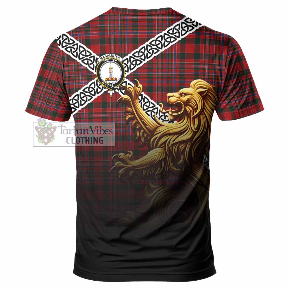 MacAlister (McAlister) Crest Tartan T-Shirt with Golden Lion Emblem Celtic Style - Tartan Vibes Clothing