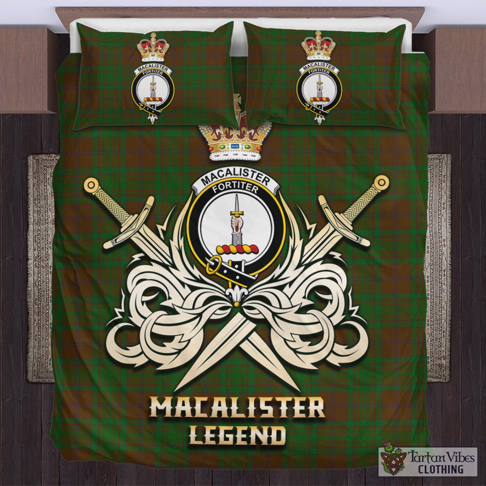 Tartan Vibes Clothing MacAlister of Glenbarr Hunting Tartan Bedding Set with Clan Crest and the Golden Sword of Courageous Legacy