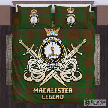 MacAlister of Glenbarr Hunting Tartan Bedding Set with Clan Crest and the Golden Sword of Courageous Legacy