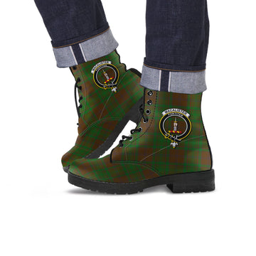MacAlister of Glenbarr Hunting Tartan Leather Boots with Family Crest