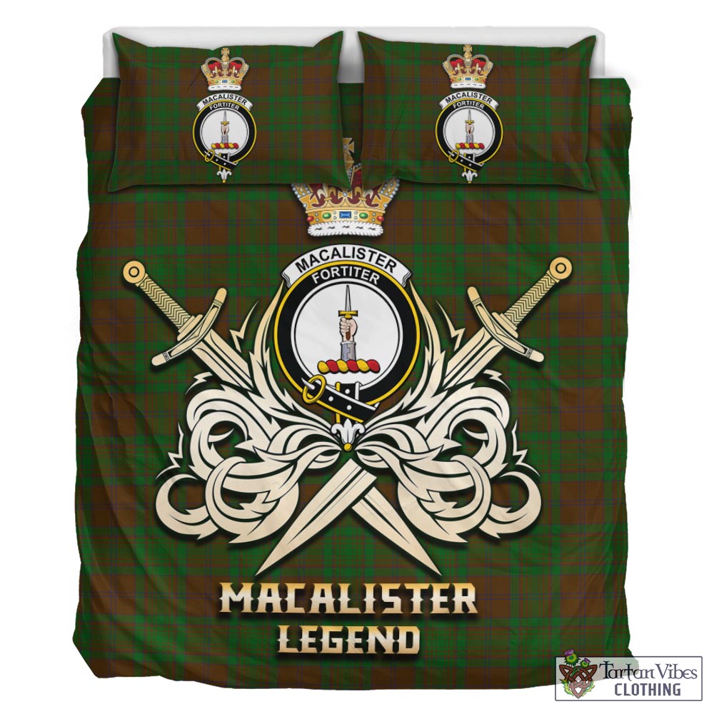 Tartan Vibes Clothing MacAlister of Glenbarr Hunting Tartan Bedding Set with Clan Crest and the Golden Sword of Courageous Legacy