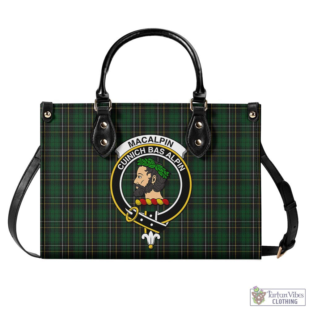 Tartan Vibes Clothing MacAlpin Tartan Luxury Leather Handbags with Family Crest