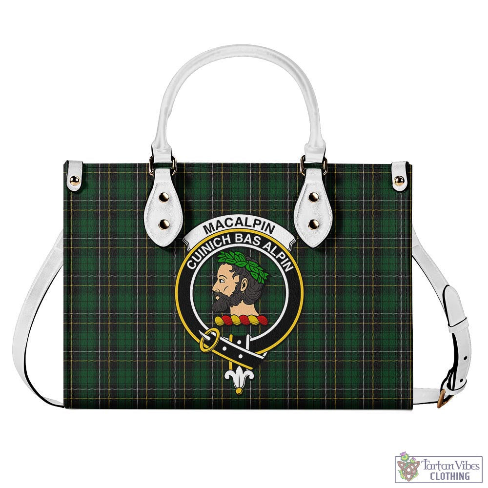 Tartan Vibes Clothing MacAlpin Tartan Luxury Leather Handbags with Family Crest