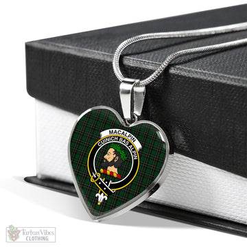 MacAlpine (MacAlpin) Tartan Heart Necklace with Family Crest