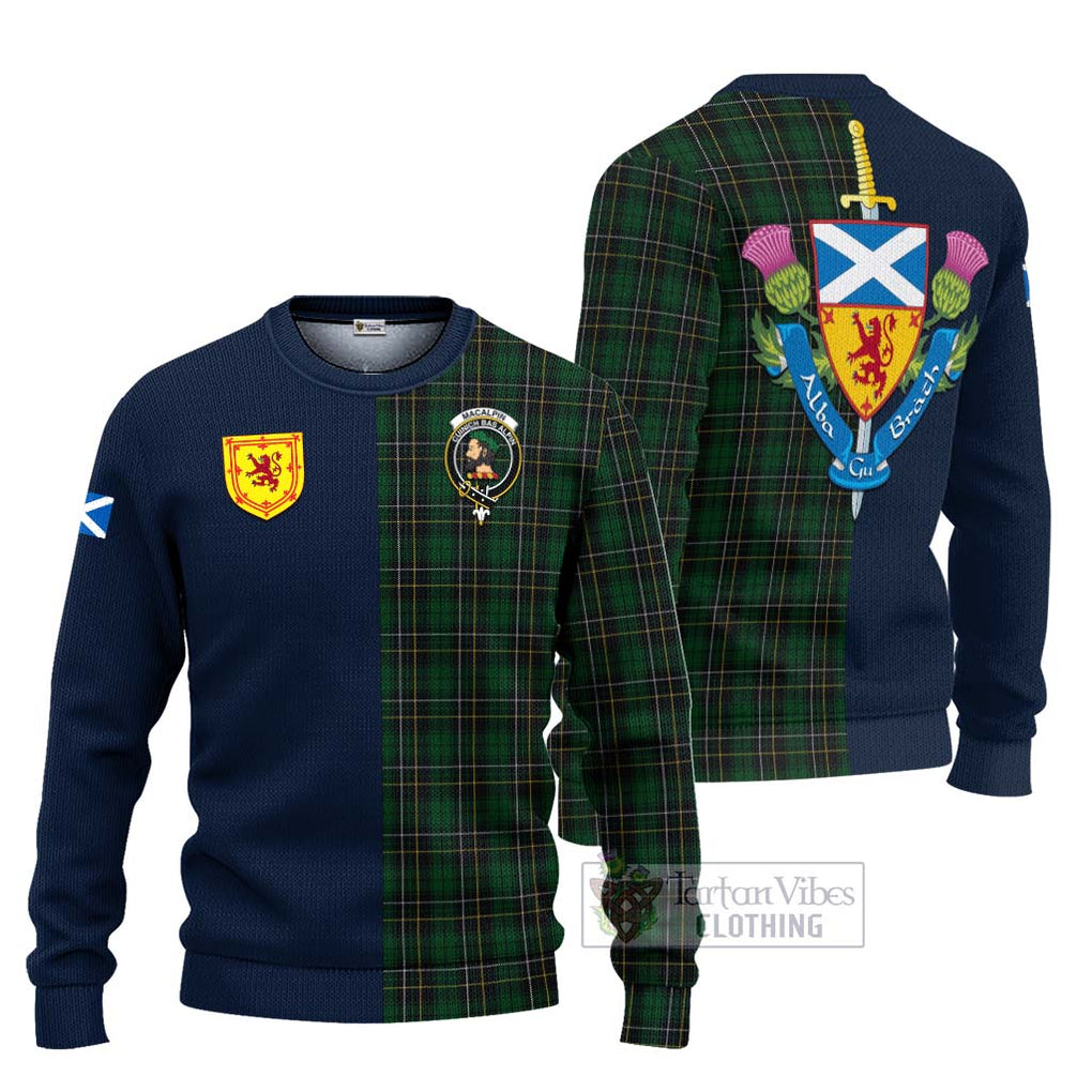 Tartan Vibes Clothing MacAlpin Tartan Knitted Sweater with Scottish Lion Royal Arm Half Style