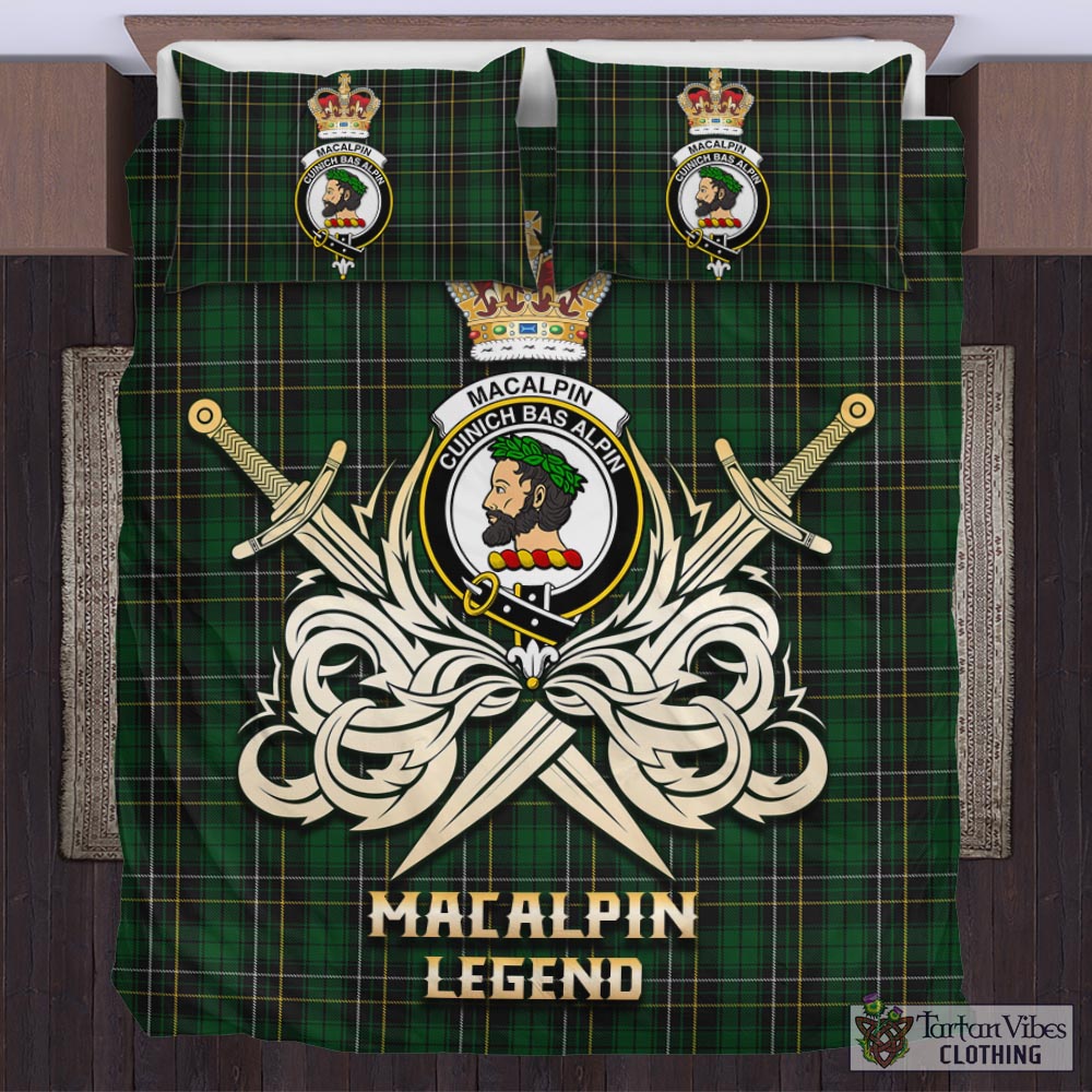 Tartan Vibes Clothing MacAlpin Tartan Bedding Set with Clan Crest and the Golden Sword of Courageous Legacy