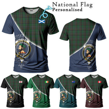 MacAlpine (MacAlpin) Tartan T-Shirt with Personalised National Flag and Family Crest Half Style