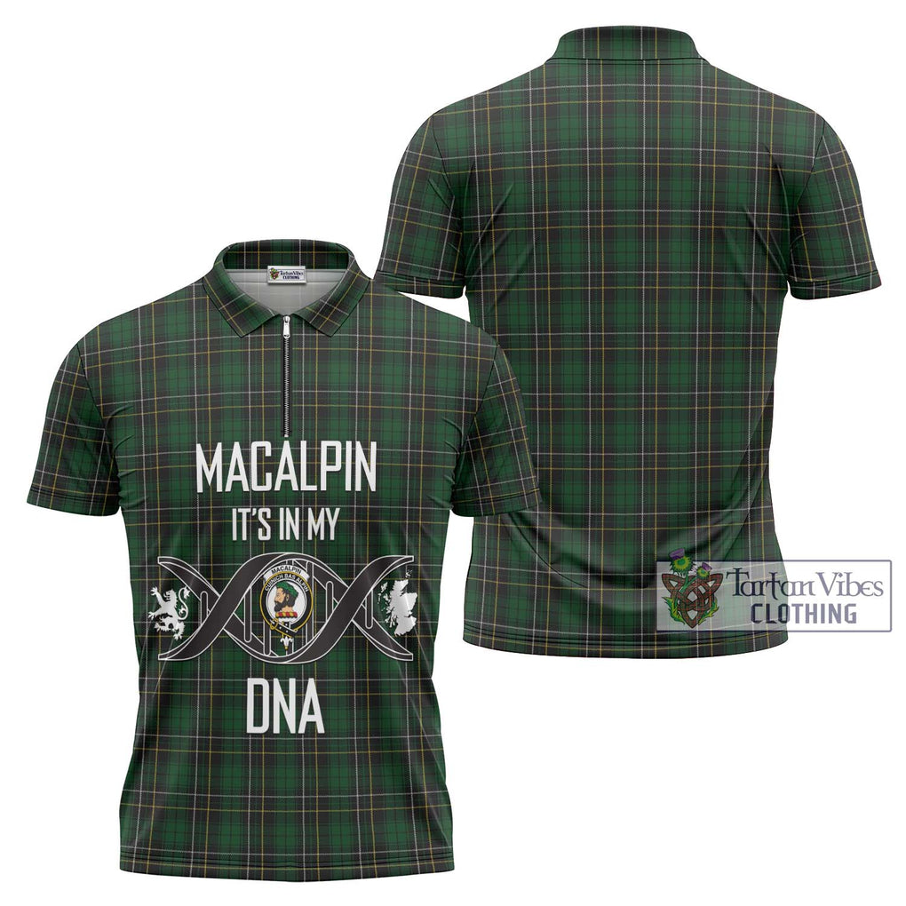 MacAlpine (MacAlpin) Tartan Zipper Polo Shirt with Family Crest DNA In Me Style Unisex - Tartanvibesclothing Shop