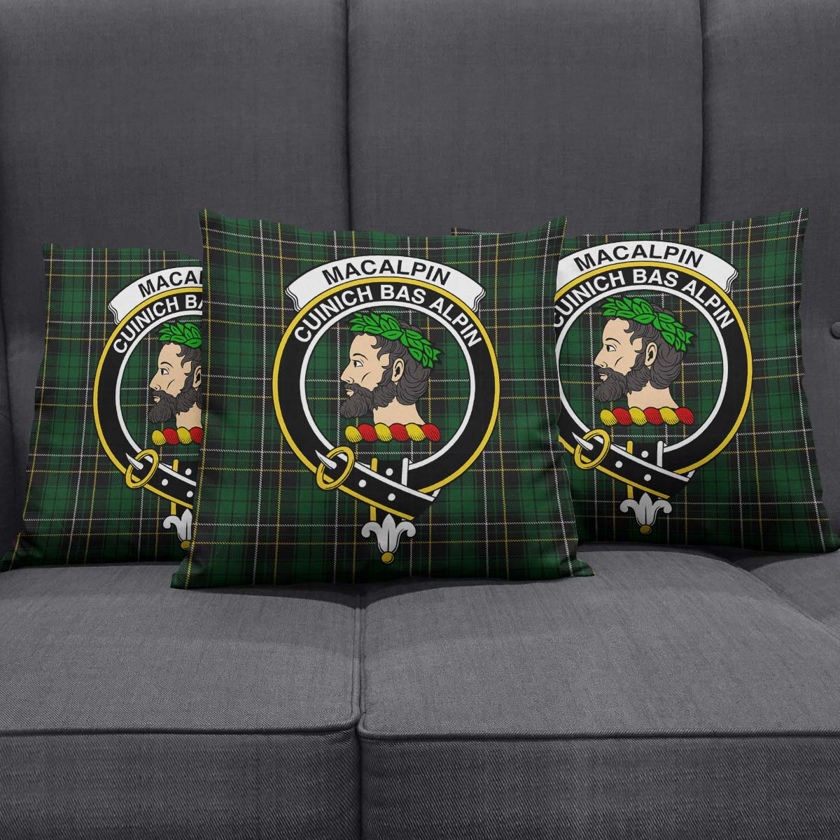 MacAlpin Tartan Pillow Cover with Family Crest Square Pillow Cover - Tartanvibesclothing