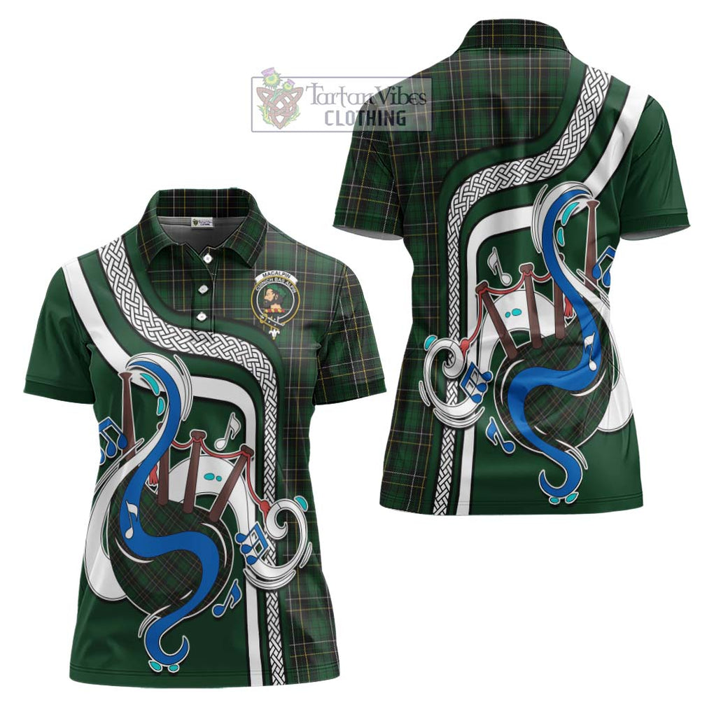 MacAlpine (MacAlpin) Tartan Women's Polo Shirt with Epic Bagpipe Style Women - Tartanvibesclothing Shop