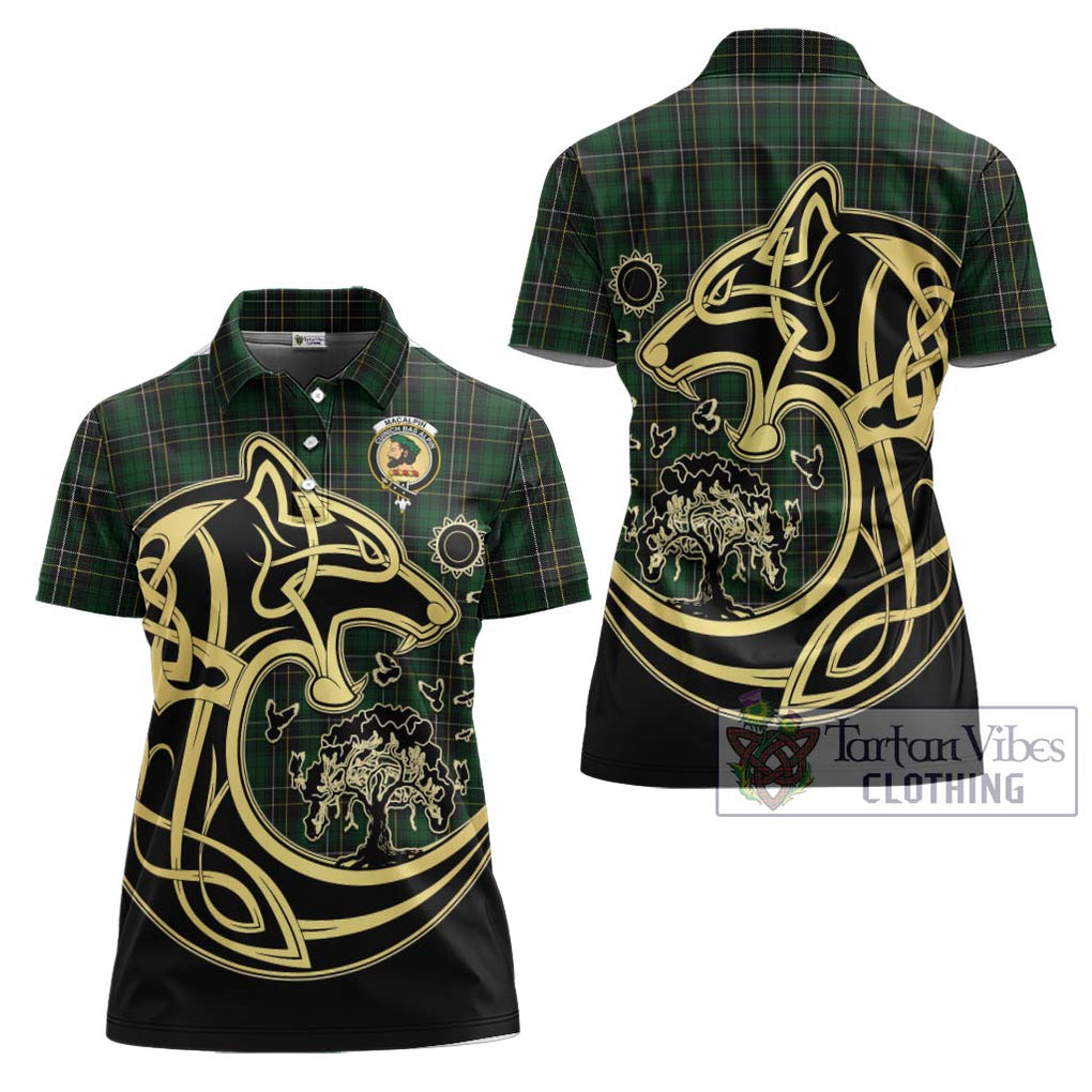 MacAlpine (MacAlpin) Tartan Women's Polo Shirt with Family Crest Celtic Wolf Style Women - Tartanvibesclothing Shop