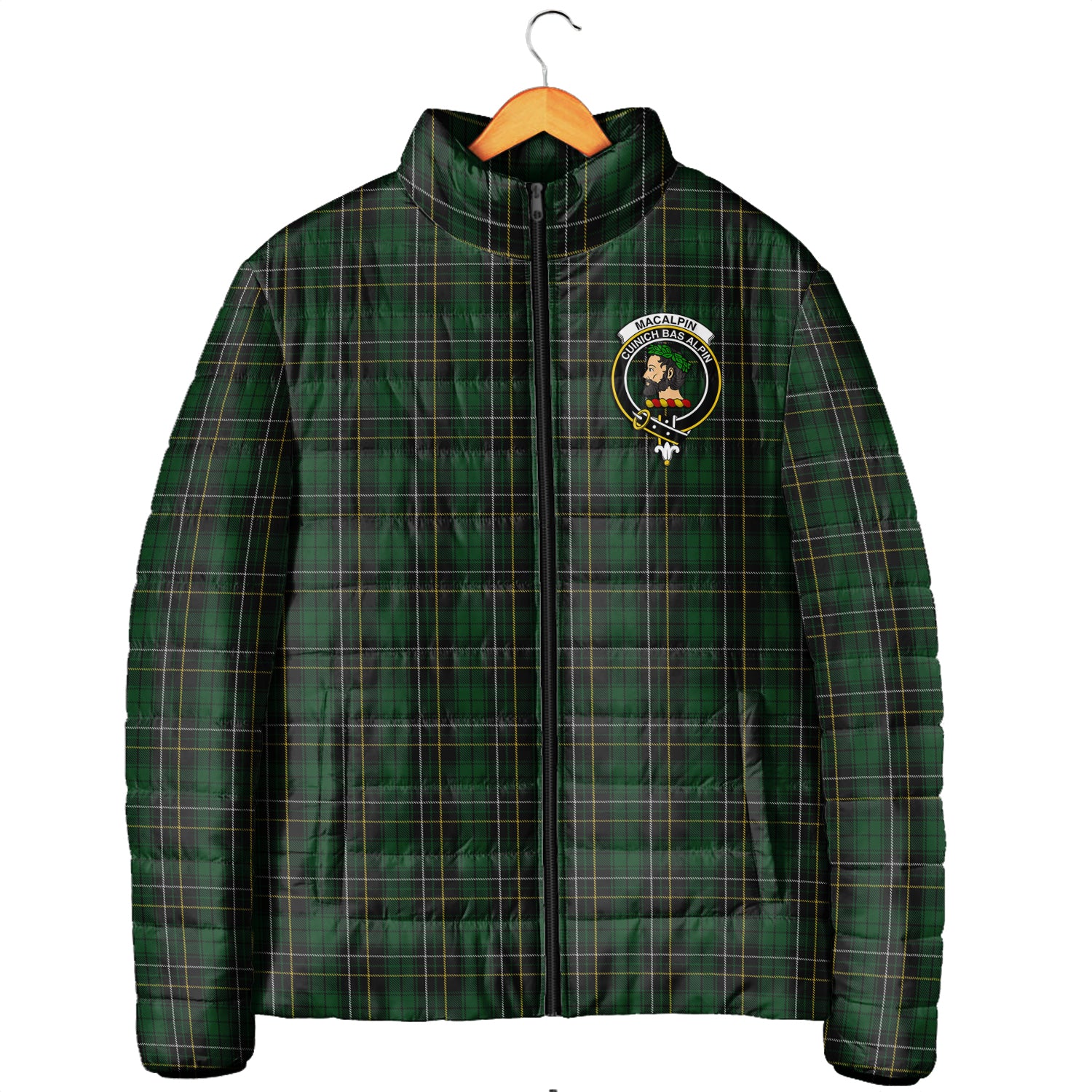 MacAlpine (MacAlpin) Tartan Padded Jacket with Family Crest Men's Padded Jacket - Tartan Vibes Clothing