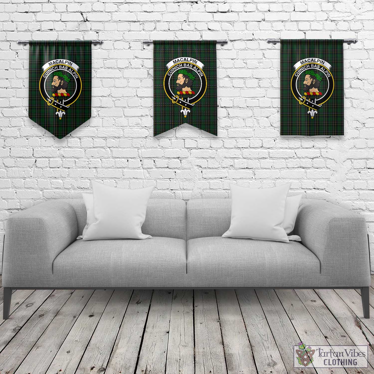 Tartan Vibes Clothing MacAlpin Tartan Gonfalon, Tartan Banner with Family Crest