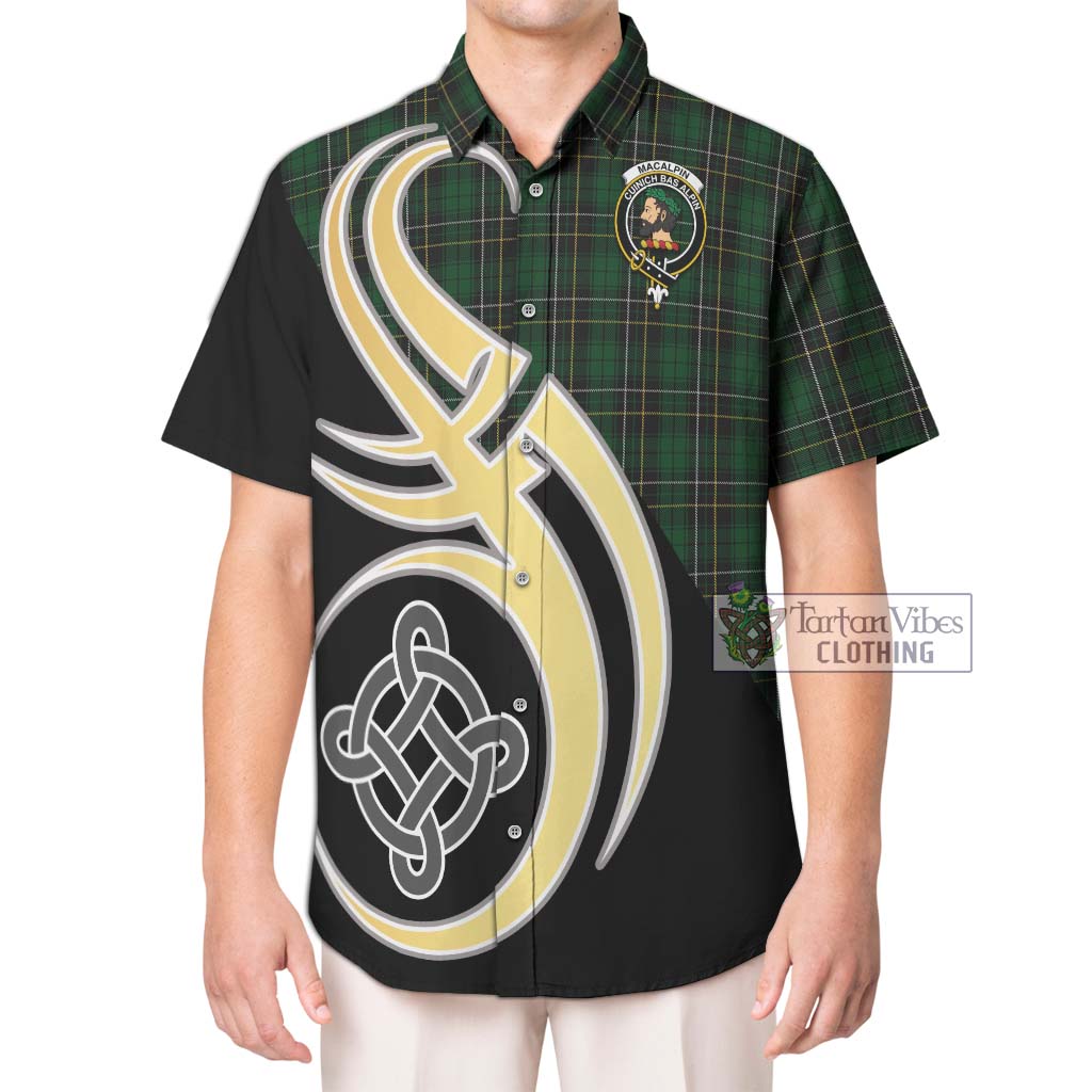 MacAlpine (MacAlpin) Tartan Short Sleeve Button Shirt with Family Crest and Celtic Symbol Style Kid - Tartan Vibes Clothing