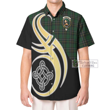 MacAlpine (MacAlpin) Tartan Short Sleeve Button Shirt with Family Crest and Celtic Symbol Style