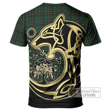 MacAlpine (MacAlpin) Tartan T-Shirt with Family Crest Celtic Wolf Style