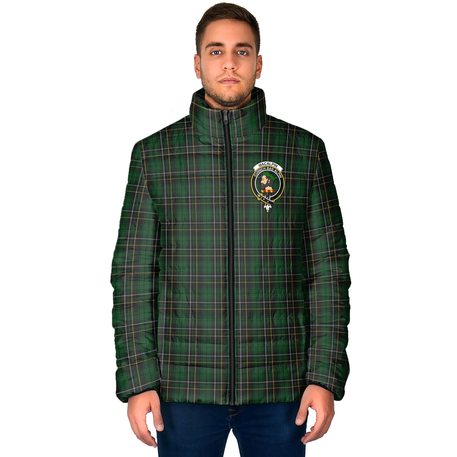 MacAlpine (MacAlpin) Tartan Padded Jacket with Family Crest - Tartan Vibes Clothing