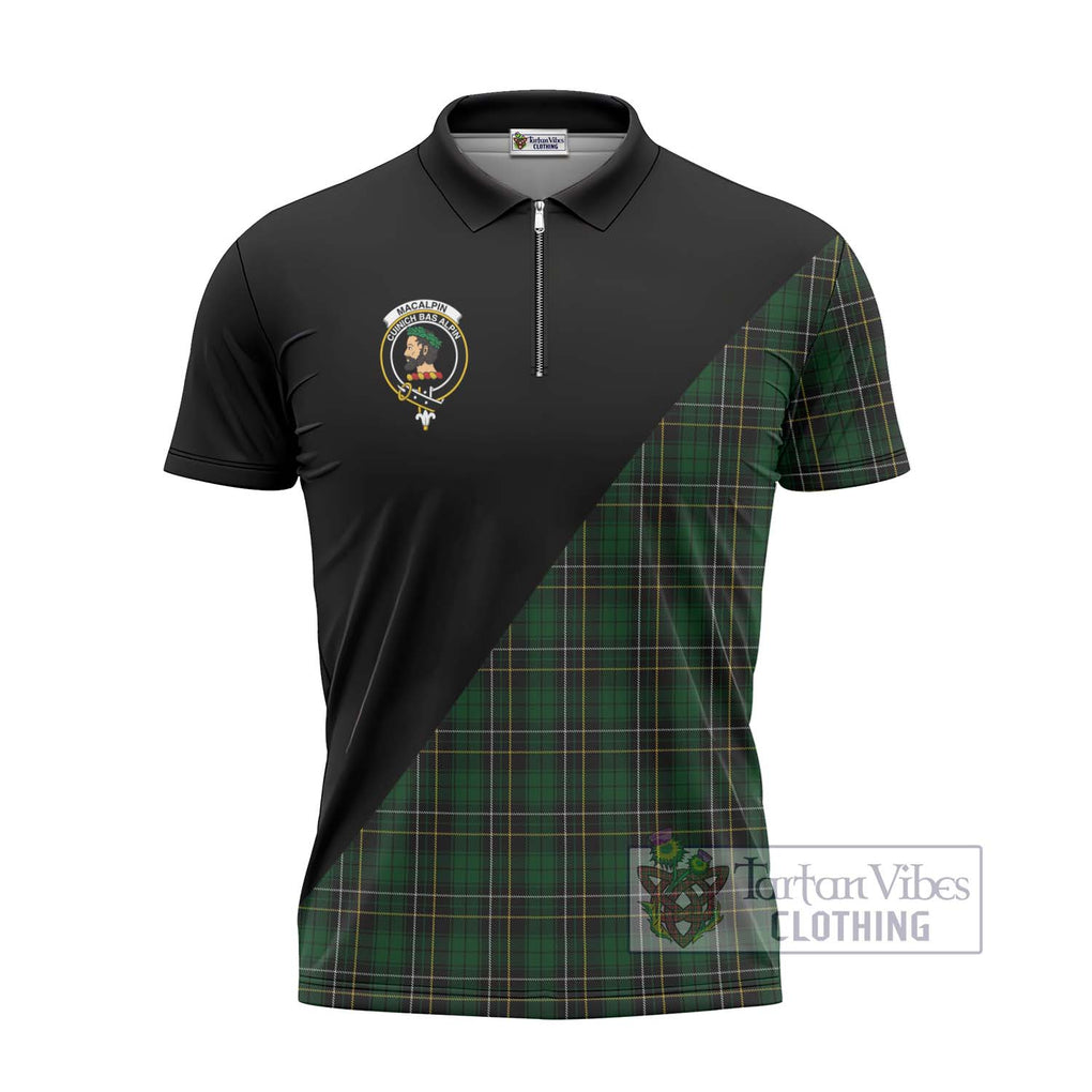 MacAlpine (MacAlpin) Tartan Zipper Polo Shirt with Family Crest and Military Logo Style - Tartanvibesclothing Shop