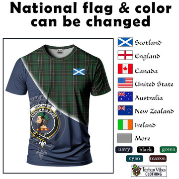 MacAlpine (MacAlpin) Tartan T-Shirt with Personalised National Flag and Family Crest Half Style