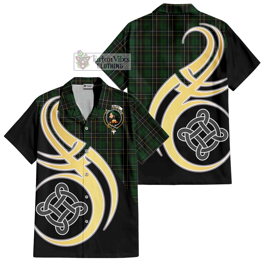 MacAlpine (MacAlpin) Tartan Short Sleeve Button Shirt with Family Crest and Celtic Symbol Style - Tartan Vibes Clothing