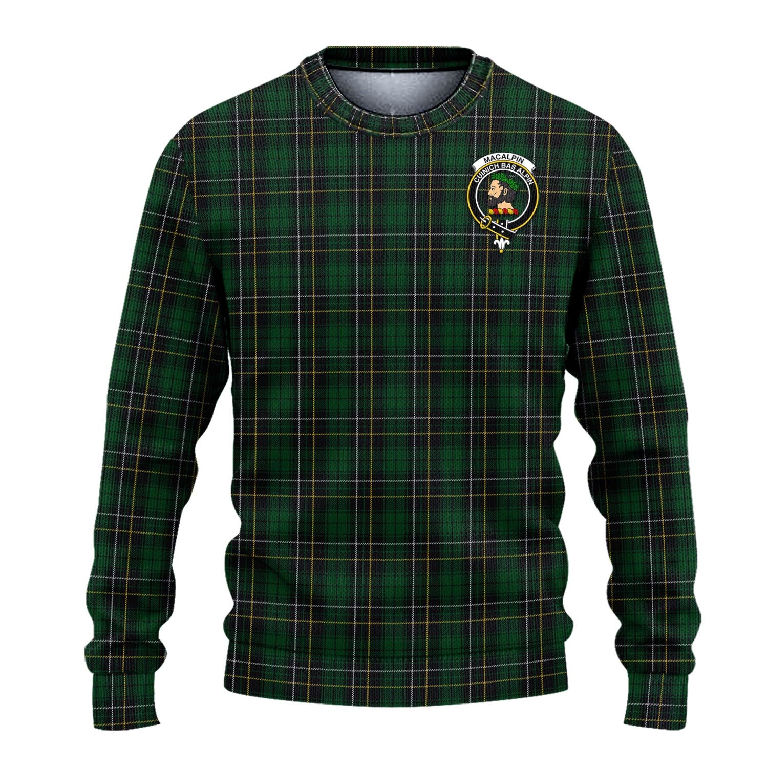 MacAlpin Tartan Knitted Sweater with Family Crest - Tartanvibesclothing