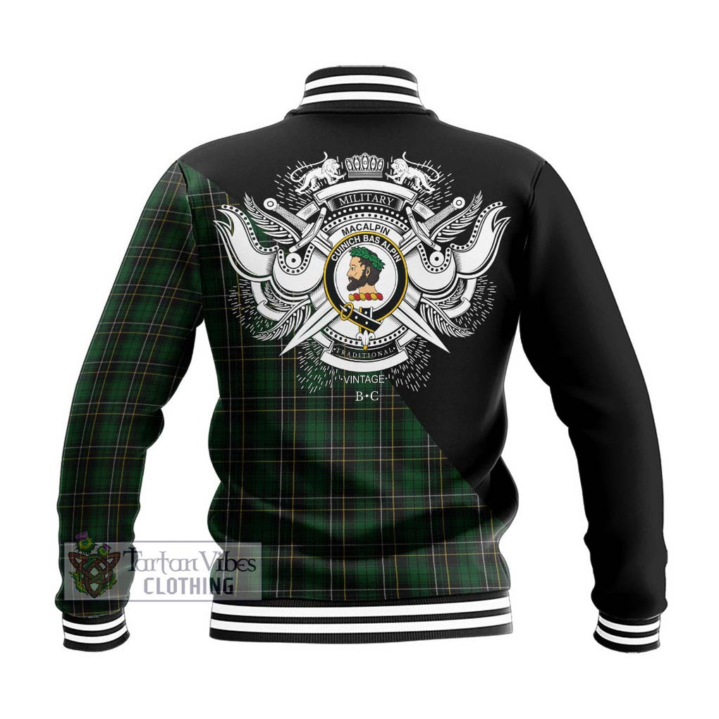 MacAlpine (MacAlpin) Tartan Baseball Jacket with Family Crest and Military Logo Style - Tartanvibesclothing Shop